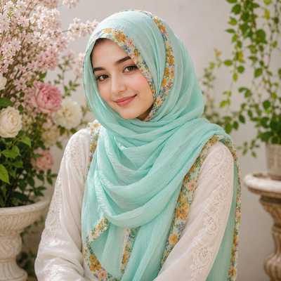 Mint Bloom Crinkle Chiffon Hijab