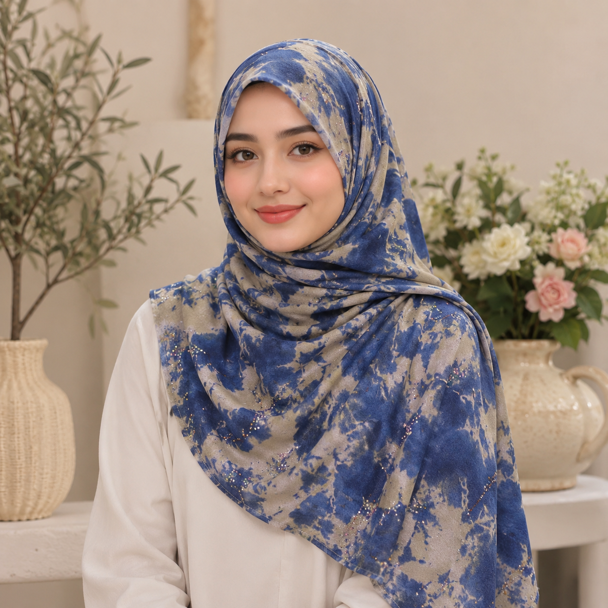 Blue Marble Sparkle Premium Printed Hijab
