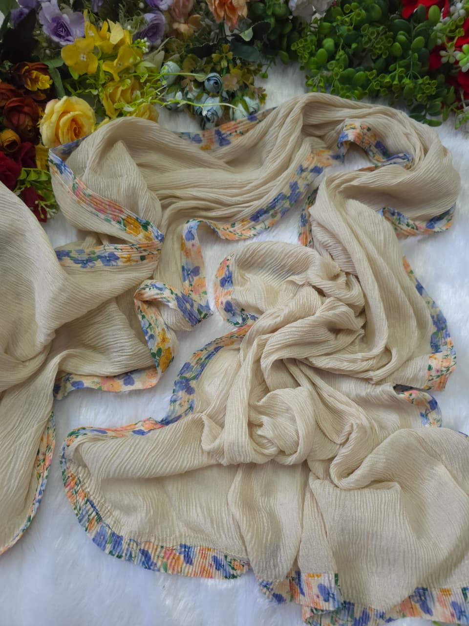 Floral Border Crinkle Chiffon Hijab
