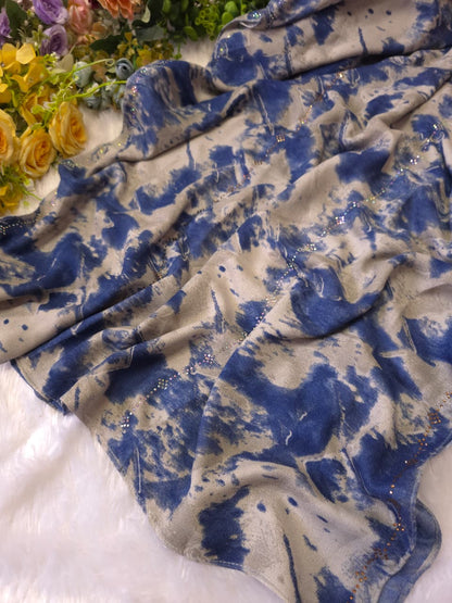 Blue Marble Sparkle Premium Printed Hijab
