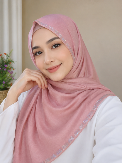 Oman Satin Hijab with Full Border Original K2 Stone Work – Premium Luxury Hijab