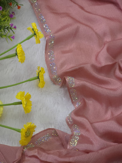 Oman Satin Hijab with Full Border Original K2 Stone Work – Premium Luxury Hijab