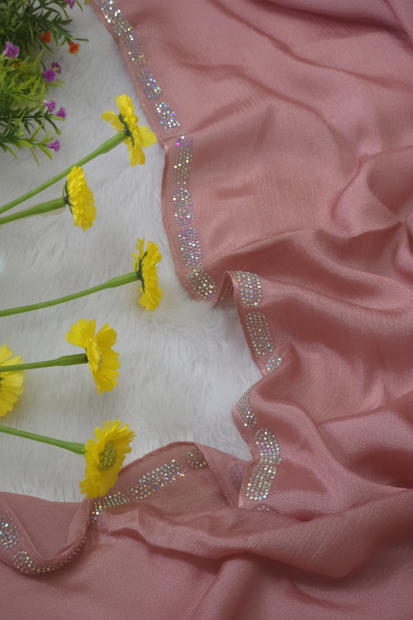 Oman Satin Hijab with Full Border Original K2 Stone Work – Premium Luxury Hijab